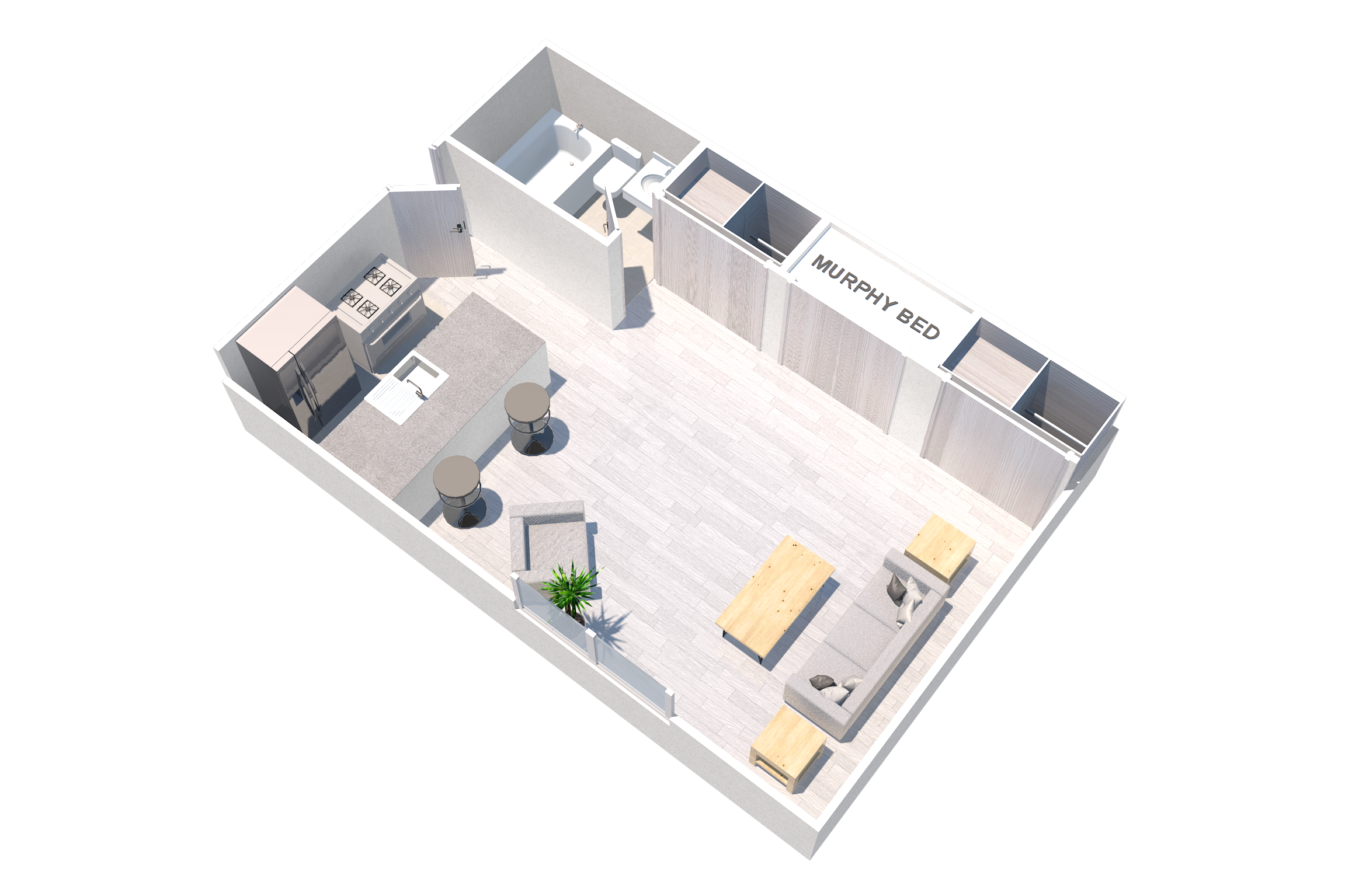 Floor plan for studio, 1 bath, 406 sqft